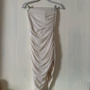 Draped Cream Midi Skirt with Side Ruching
